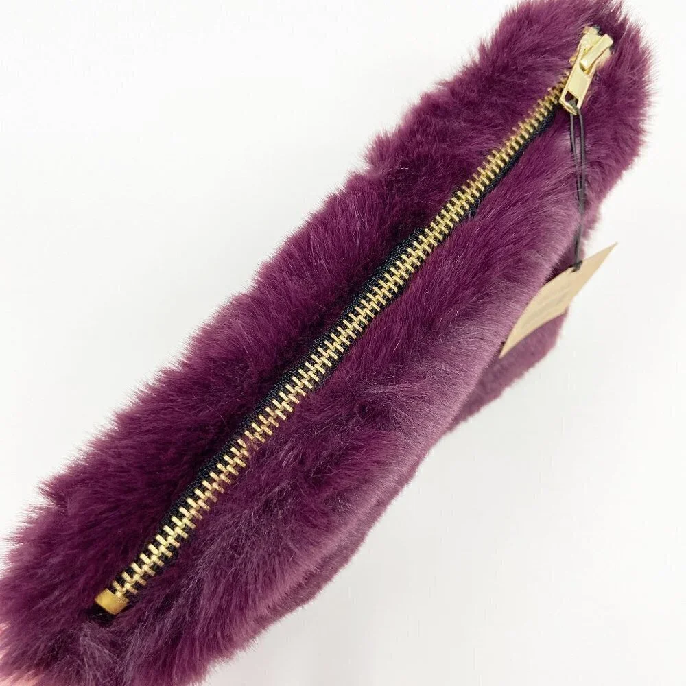 CREATIVE CO-OP | Wine Purple Faux Fur Zip Pouch Clutch